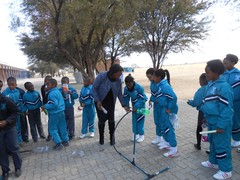 Ms Senna assisting learners at Sol Plaatjies Primary